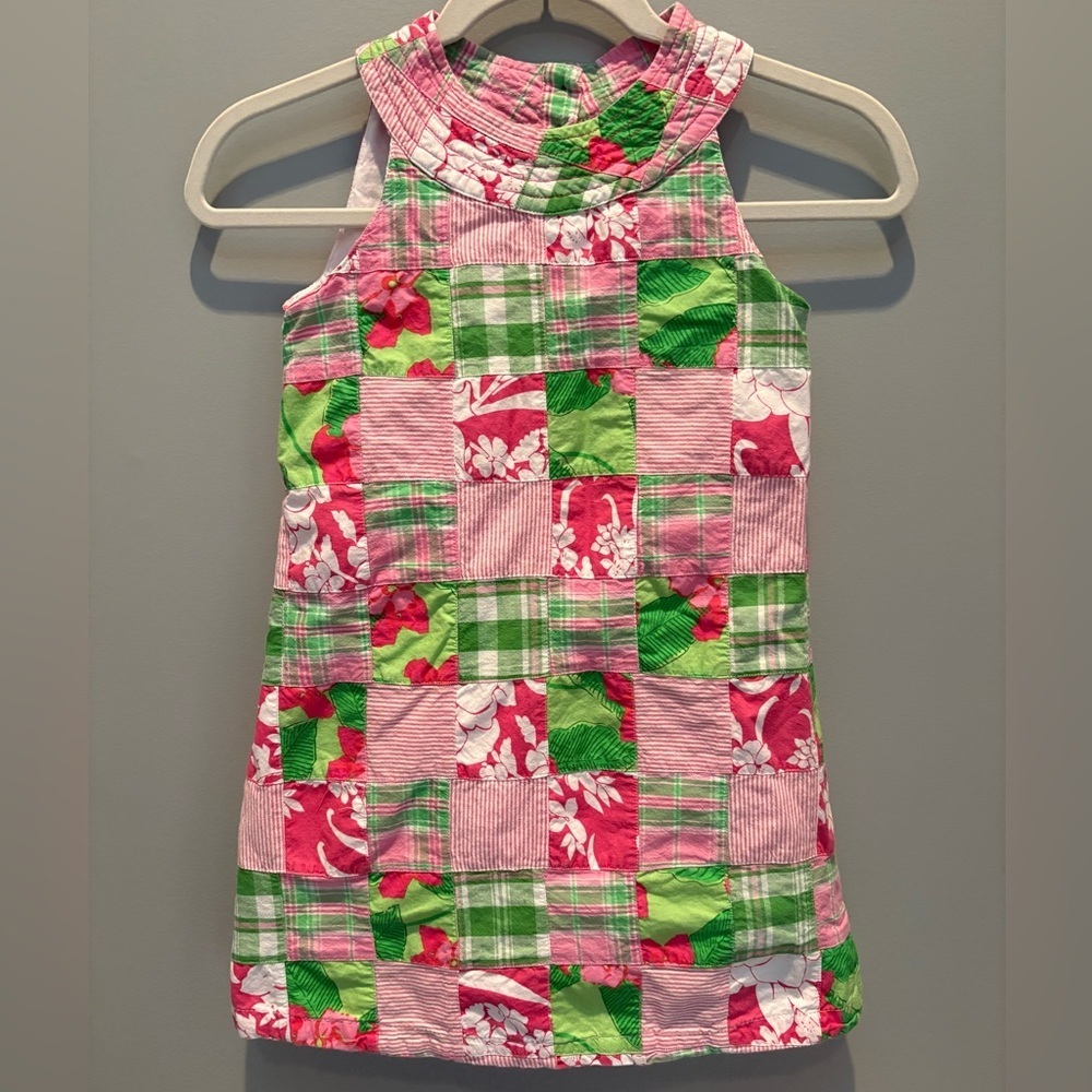 Savannah Girls Patchwork Dress Size 7 Pink Green Floral Easter Spring Cotton